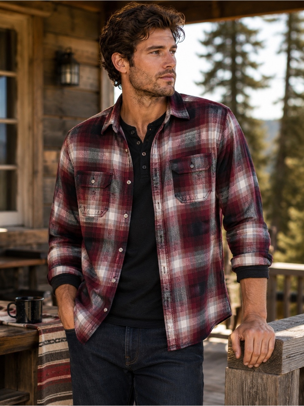 Urban Pipeline Men’s XXL Burgundy Plaid Flannel Shirt Easy Care